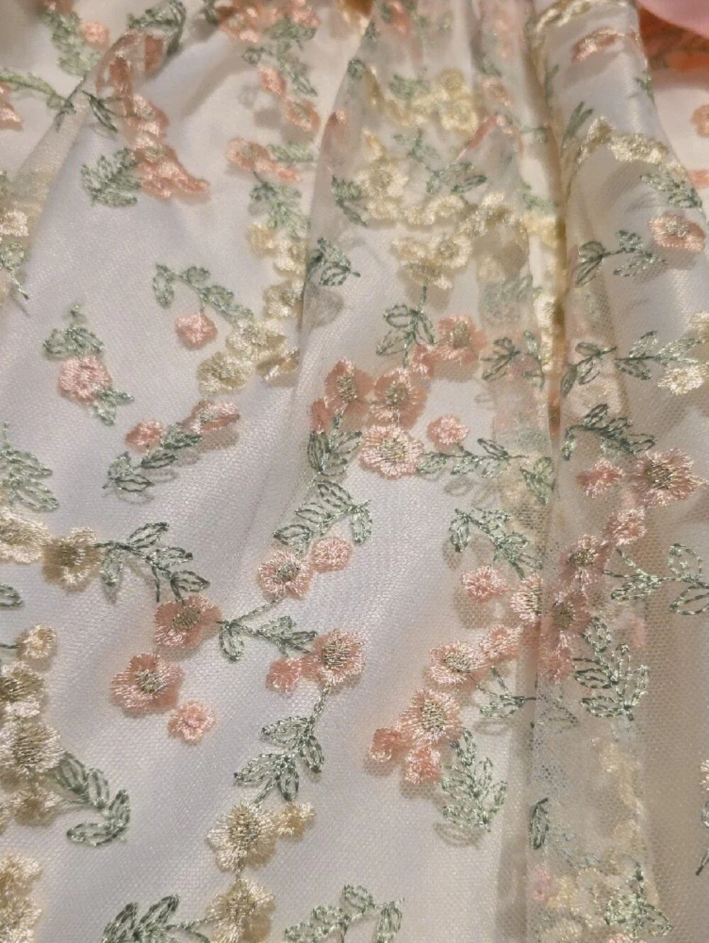 Girls Floral Embroidered Party Dress - White with Pastel Accents. Size 5